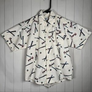 Vintage 90s Basic Elements Boys size 7 Baseball Bats Graphic Print Button Shirt